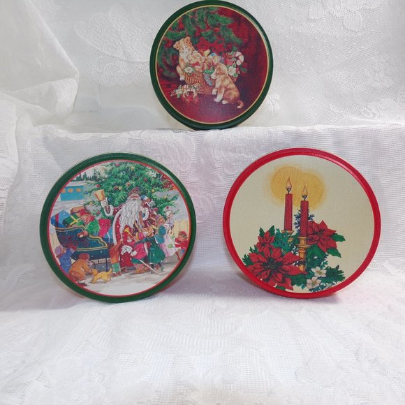 Vintage lot of 3 Christmas Tin can 3 X 5.5" Fill them up with any gift - Picture 2 of 11